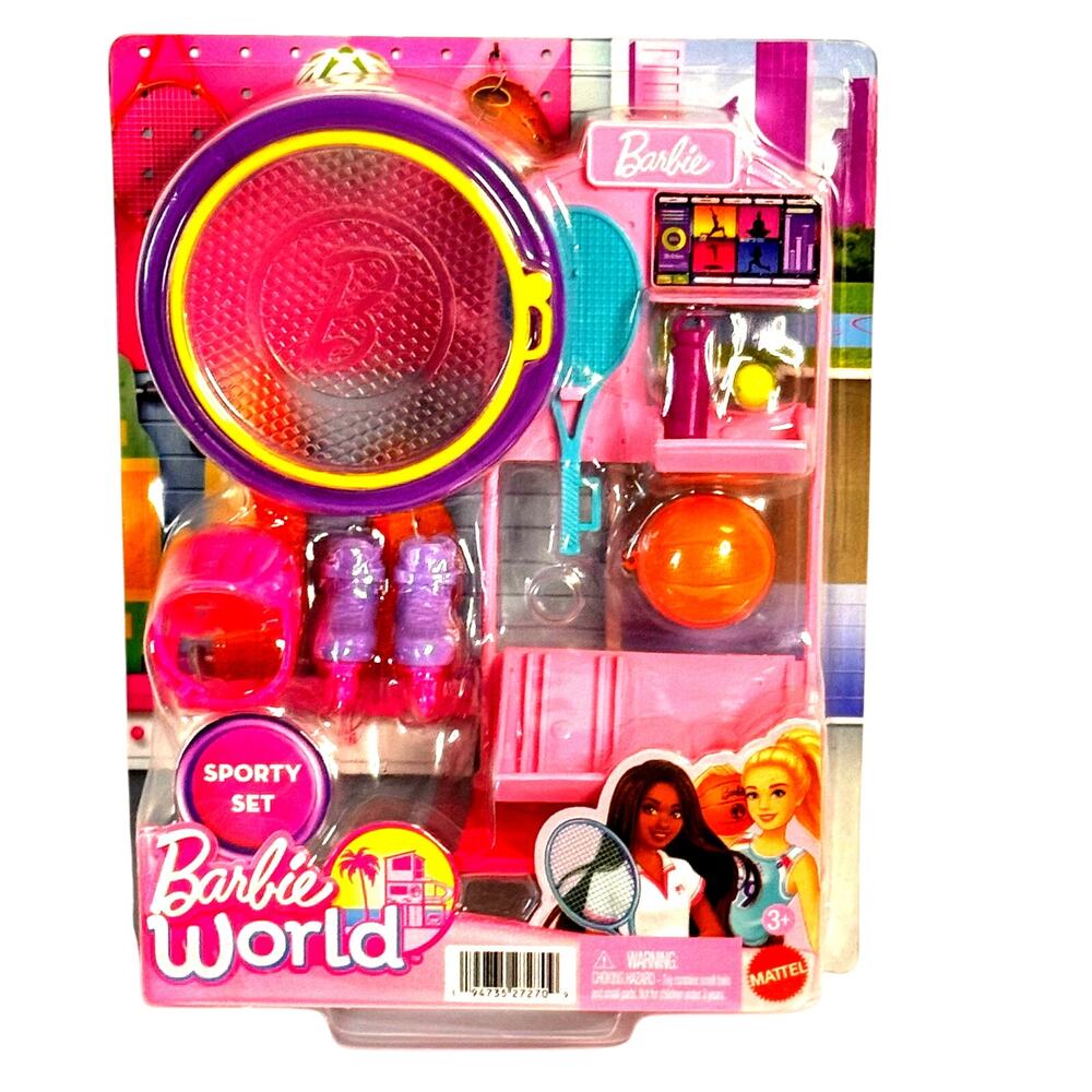 Barbie World Sporty Set Rollerblade, Basketball, Tennis Playset 3+ New!